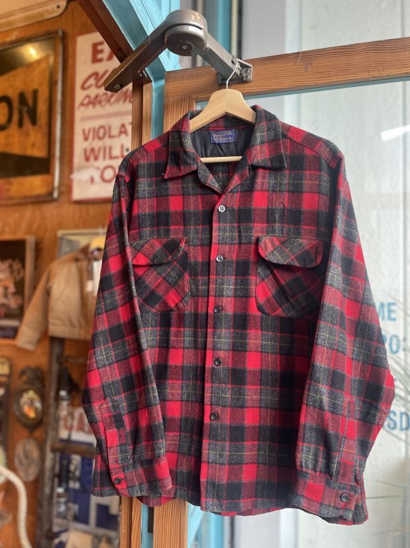 画像1: 50s PENDLETON VTG WOOL SHIRT RED×BLACK L