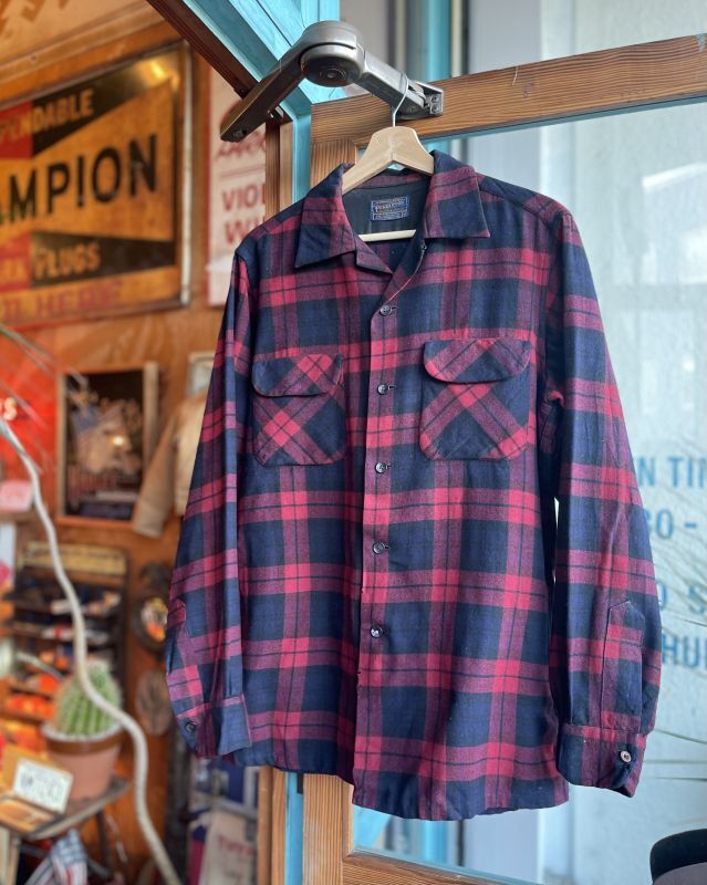 画像1: 50s PENDLETON VTG WOOL SHIRT RED×BLACK M