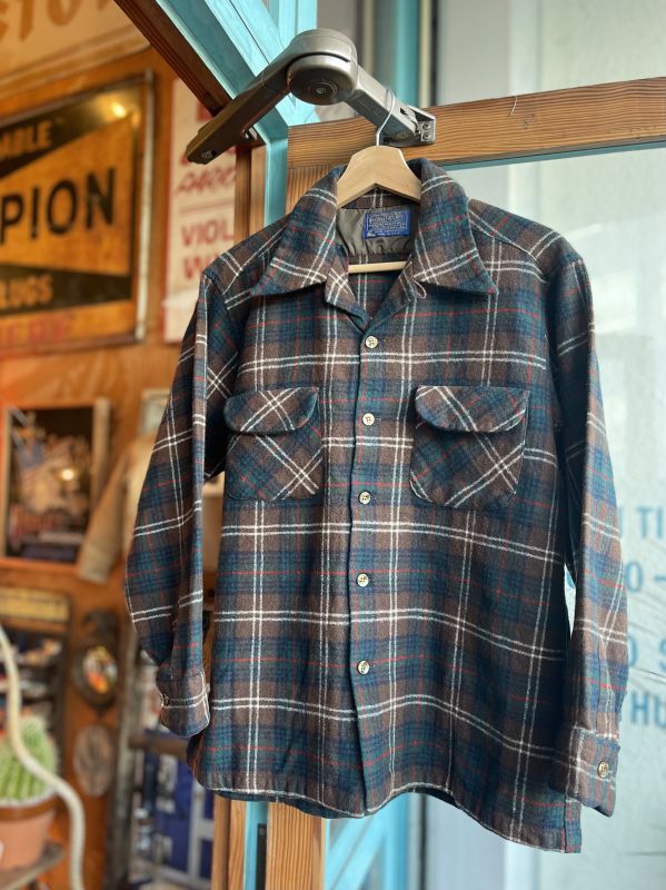 画像1: 70s PENDLETON VTG WOOL SHIRT BROWN×GREEN L