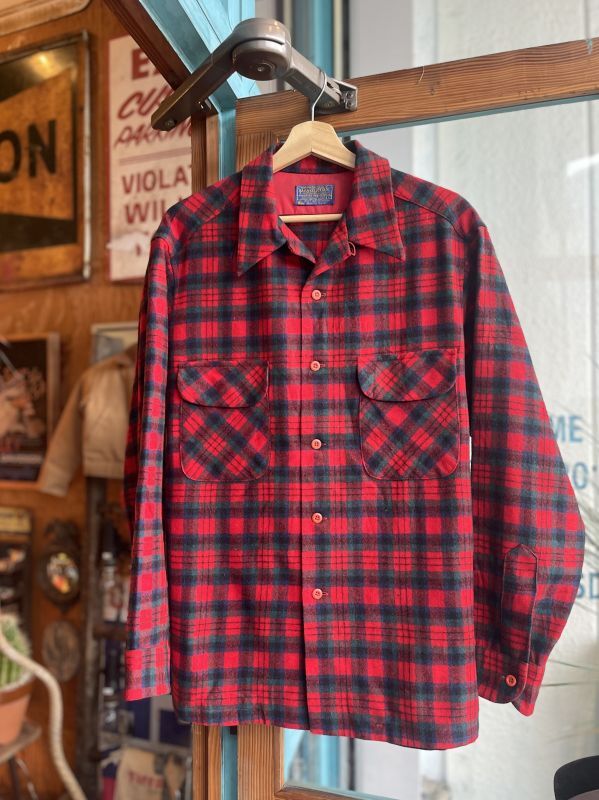 画像1: 70s PENDLETON VTG WOOL SHIRT RED×GREEN L