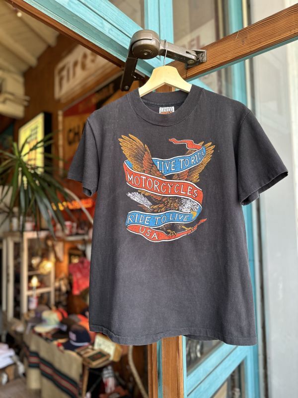 画像1: VINTAGE 80s HARLEY DAVIDSON NEW YORK LIVE TO RIDE RIDE TO LIVE T-SHIRT  M