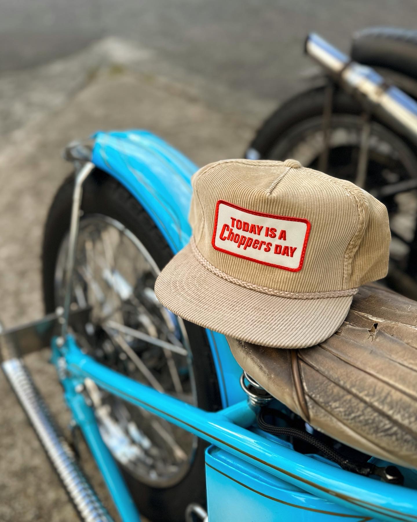 画像1: SIXHELMETS “TODAY IS A CHOPPERS DAY” CORDUROY VINTAGE CAP BEIGE×WHITE